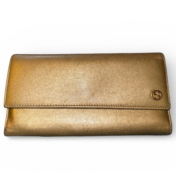 Gucci Handbags - Gucci Metallic Leather Long Envelope Wallet
